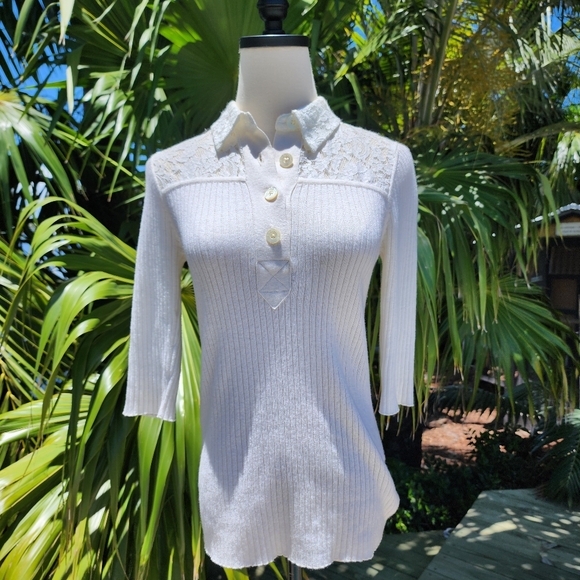 See By Chloe Henley Lace Collar Ribbed Top Sz S NWT - Picture 1 of 15